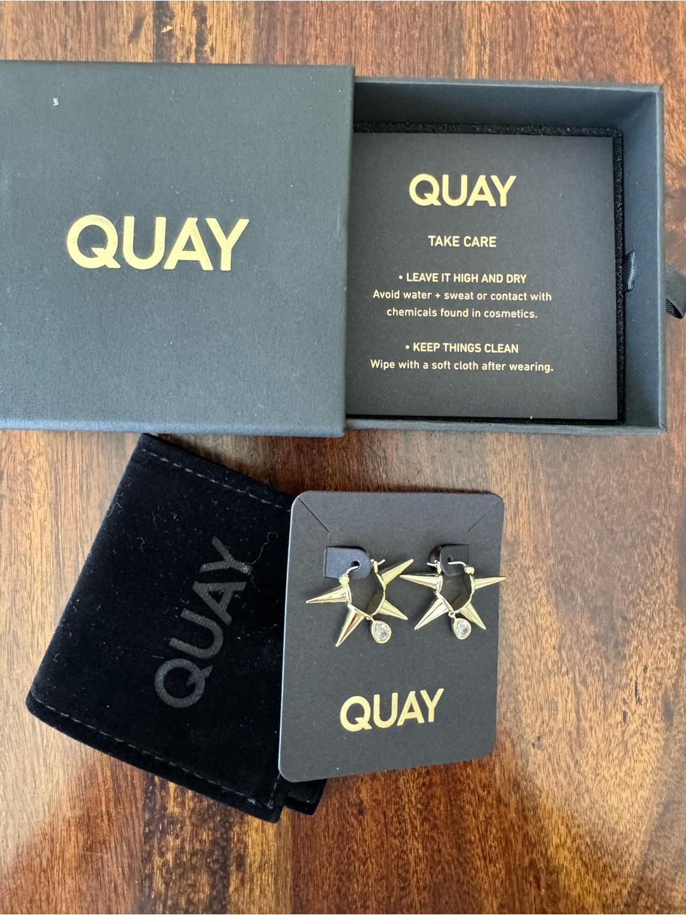 QUAY Gold Starburst Hoop Spiked Huggies NIB